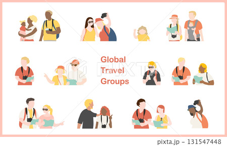 インバウンド旅行者イラスト素材（赤系・上半身） 131547448