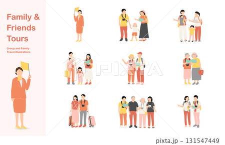 家族や友人グループの旅行イラストセット 131547449