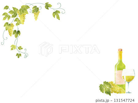 白ワインの水彩風フレーム 131547724