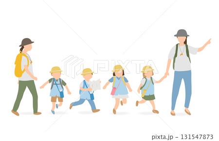 幼稚園児の遠足のイラスト（先生と子どもたち） 131547873