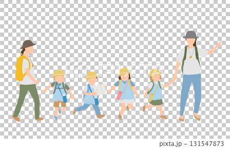 Illustration of a kindergarten field trip (teacher and children) 131547873