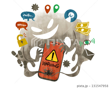 様々な脅威やトラブルにさらされるスマートフォン-ガッシュ 131547958