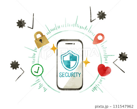 セキュリティ対策が施されたスマートフォン-水彩 131547962