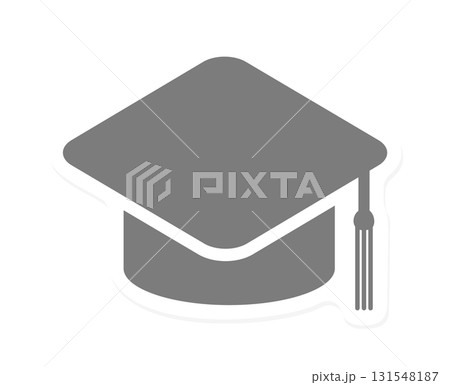 シンプルなグレーの角帽のステッカー風アイコン - 大学の卒業式･知識･学びのイメージ装飾シール 131548187