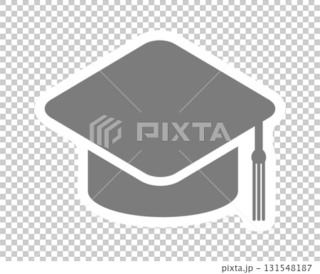 シンプルなグレーの角帽のステッカー風アイコン - 大学の卒業式･知識･学びのイメージ装飾シール 131548187