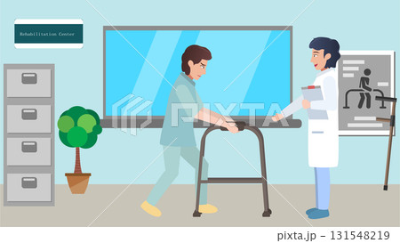 Rehabilitation Therapy with Physiotherapist vector Rehabilitation Therapy with Physiotherapist vector 131548219