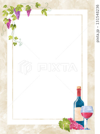 赤ワインの水彩風フレーム 131548236