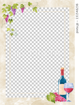 赤ワインの水彩風フレーム 131548236