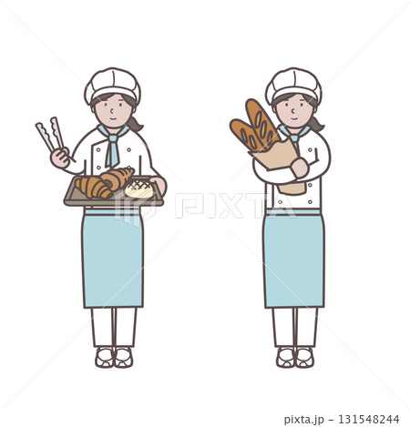 女性のパン屋さんのイラストセット 131548244