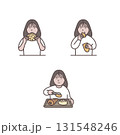 パンを買って食べる女性のイラストセット 131548246