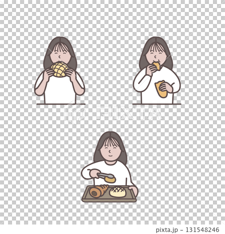 パンを買って食べる女性のイラストセット 131548246