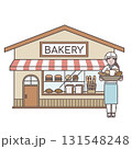 パン屋さんの女性店員とお店のイラスト 131548248