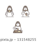 パンを買って食べる女性のイラストセット 131548255
