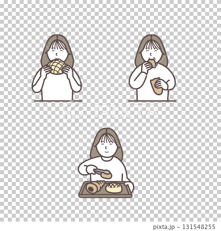 パンを買って食べる女性のイラストセット 131548255