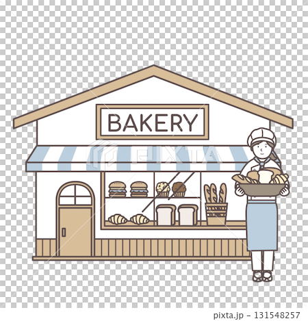 一位女麵包店店員和一家商店的插圖 131548257