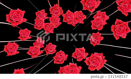 Vivid red rose blooming, unfolding dramatic petals from deep center against shadowy backdrop, revealing intense botanical beauty with fluid, passionate visual energy Vivid red rose blooming, unfolding dramatic petals from deep center against shadowy backdrop, revealing intense botanical beauty with fluid, passionate visual energy 131548537