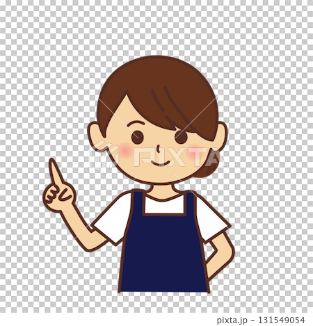 Illustration of a woman wearing an apron. Person, upper body, simple, clerk, shop, supermarket, material 131549054