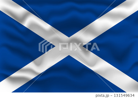 Waving Flag of Scotland Vector Illustration with Textured Fabric Effect. Waving Flag of Scotland Vector Illustration with Textured Fabric Effect. 131549634