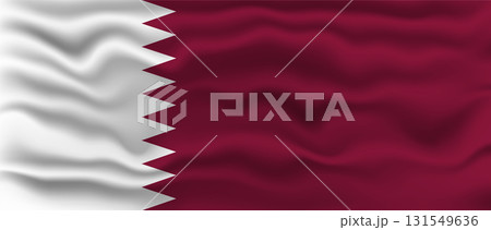 Waving Flag of Qatar Vector Illustration with Textured Fabric Effect. Waving Flag of Qatar Vector Illustration with Textured Fabric Effect. 131549636