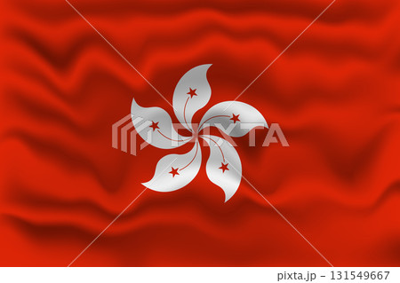 Waving Flag of Hong Kong Vector Illustration with Textured Fabric Effect. Waving Flag of Hong Kong Vector Illustration with Textured Fabric Effect. 131549667