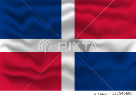 Waving Civil Flag of Dominican Republic Vector Illustration with Textured Fabric Effect. 131549690