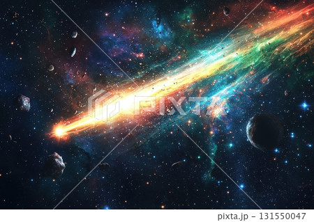 Surreal Galaxy Scene with Vibrant Cyan and Green Colors 131550047