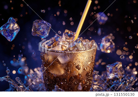 Refreshing Soda Splash in a Cup with Ice Cubes 131550130