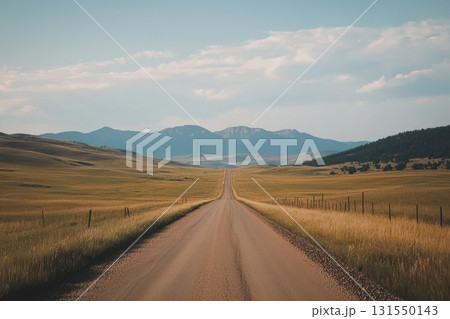 Road Leading into Distant Horizon in a Scenic Landscape Road Leading into Distant Horizon in a Scenic Landscape 131550143