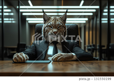 lynx in sleek office environment, exuding confidence and professionalism 131550199