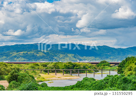 木津川風景　上津屋橋（流れ橋）　京都府八幡市 131550295