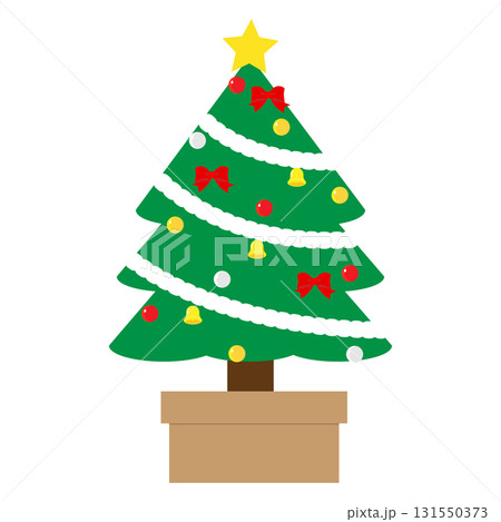 リボンとオーナメントを散りばめたシンプルで可愛いクリスマスツリーのイラスト リボンとオーナメントを散りばめたシンプルで可愛いクリスマスツリーのイラスト 131550373