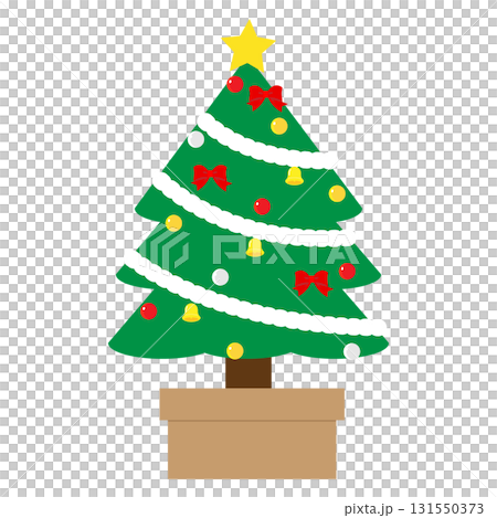 リボンとオーナメントを散りばめたシンプルで可愛いクリスマスツリーのイラスト リボンとオーナメントを散りばめたシンプルで可愛いクリスマスツリーのイラスト 131550373
