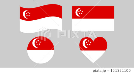 Singapore Flag Vector Icon Set - Rectangular, Waving, Heart, and Round Variations. Singapore Flag Vector Icon Set - Rectangular, Waving, Heart, and Round Variations. 131551100