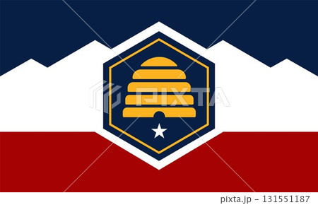 Official Utah State Flag Vector Illustration - Beehive, Mountain, and Star Design. 131551187