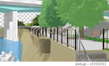 アニメーションの背景に使える PNG素材『青い海の見える公園』空は透明ですのでご自由にどうぞ 131551411