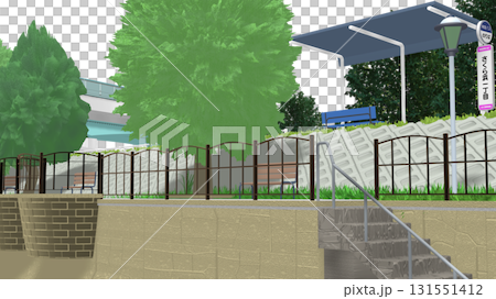 「藍色海景公園」PNG素材，可用作動畫背景。天空透明，請隨意使用。 131551412