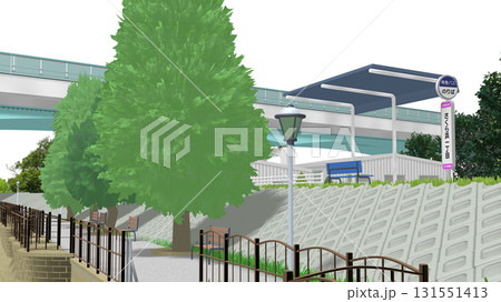 アニメーションの背景に使える PNG素材『青い海の見える公園』空は透明ですのでご自由にどうぞ 131551413