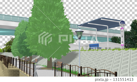 アニメーションの背景に使える PNG素材『青い海の見える公園』空は透明ですのでご自由にどうぞ 131551413