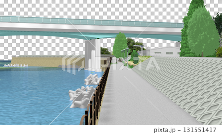 「藍色海景公園」PNG素材，可用作動畫背景。天空透明，請隨意使用。 131551417