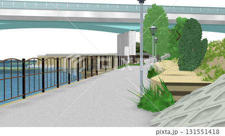 アニメーションの背景に使える PNG素材『青い海の見える公園』空は透明ですのでご自由にどうぞ 131551418