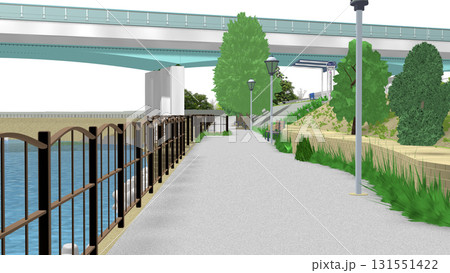 アニメーションの背景に使える PNG素材『青い海の見える公園』空は透明ですのでご自由にどうぞ 131551422