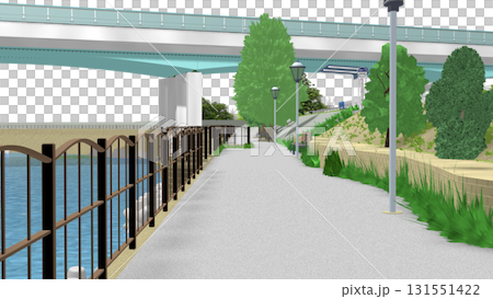 アニメーションの背景に使える PNG素材『青い海の見える公園』空は透明ですのでご自由にどうぞ 131551422