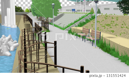 「藍色海景公園」PNG素材，可用作動畫背景。天空透明，請隨意使用。 131551424