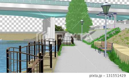 「藍色海景公園」PNG素材，可用作動畫背景。天空透明，請隨意使用。 131551429