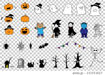 一系列簡單的手繪萬聖節物品插圖,包括南瓜、鬼魂和女巫。 一系列簡單的手繪萬聖節物品插圖,包括南瓜、鬼魂和女巫。 131551627