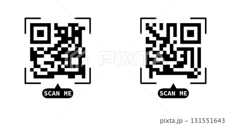 QR Code Icons with 'SCAN ME' Label - Modern Payment and Data Link Symbols. QR Code Icons with 'SCAN ME' Label - Modern Payment and Data Link Symbols. 131551643