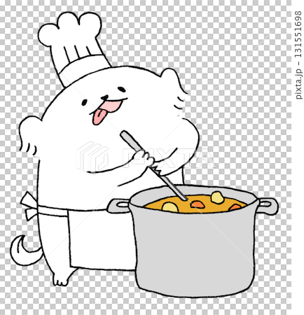 鍋で煮込み料理をする犬 131551698