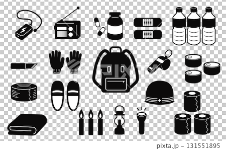 非常用品アイコンセット（防災・避難・シルエット・ブラック） 131551895