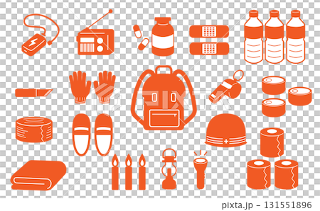 緊急物資圖示集（防災、疏散、輪廓、橘色） 131551896