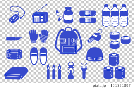 緊急物資圖示集（防災、疏散、輪廓、藍色） 131551897